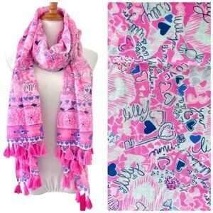 Lilly Pulitzer Prosecco Pink Lilac You A Lot Valentine Scarf Resort Tassels